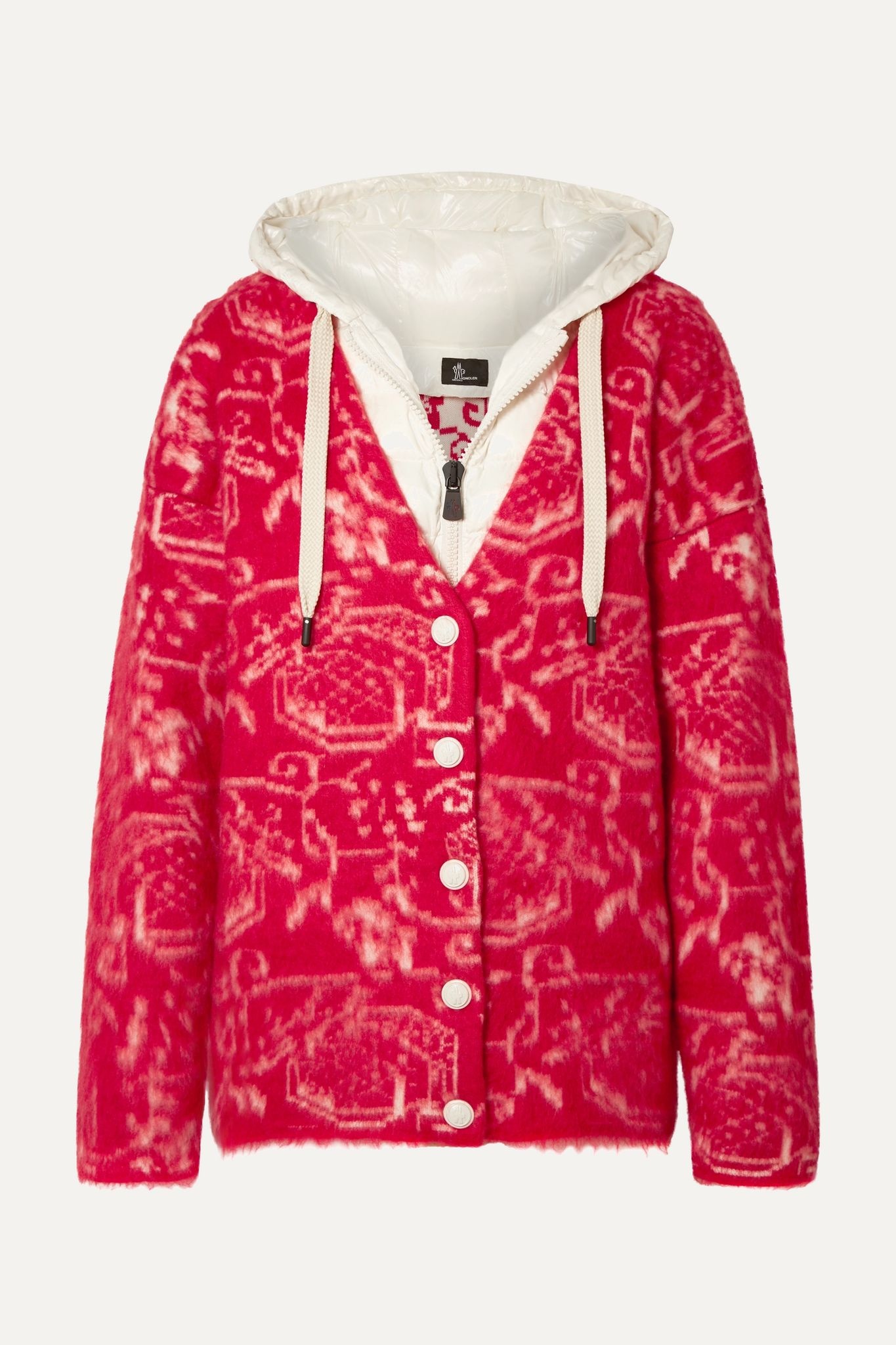 + 3 Moncler Grenoble hooded wool-blend fleece-jacquard and quilted shell cardigan  - 1