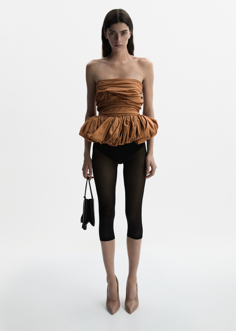 Draped peplum corset in brown 4
