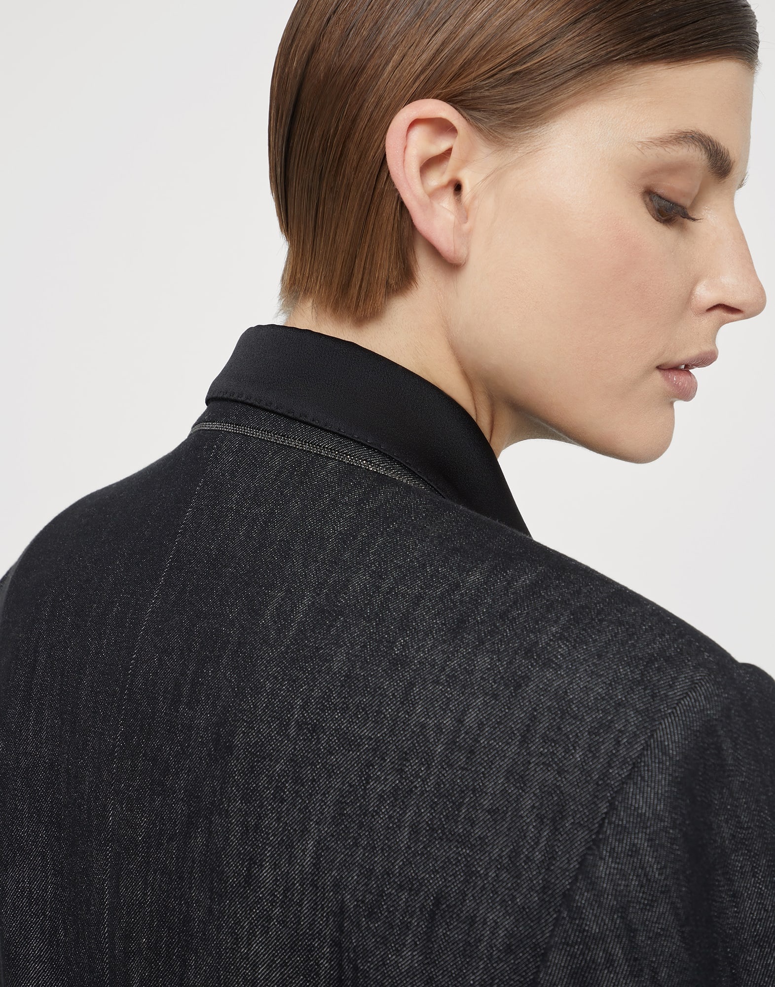 Cotton denim-effect twill blazer with monili - 3