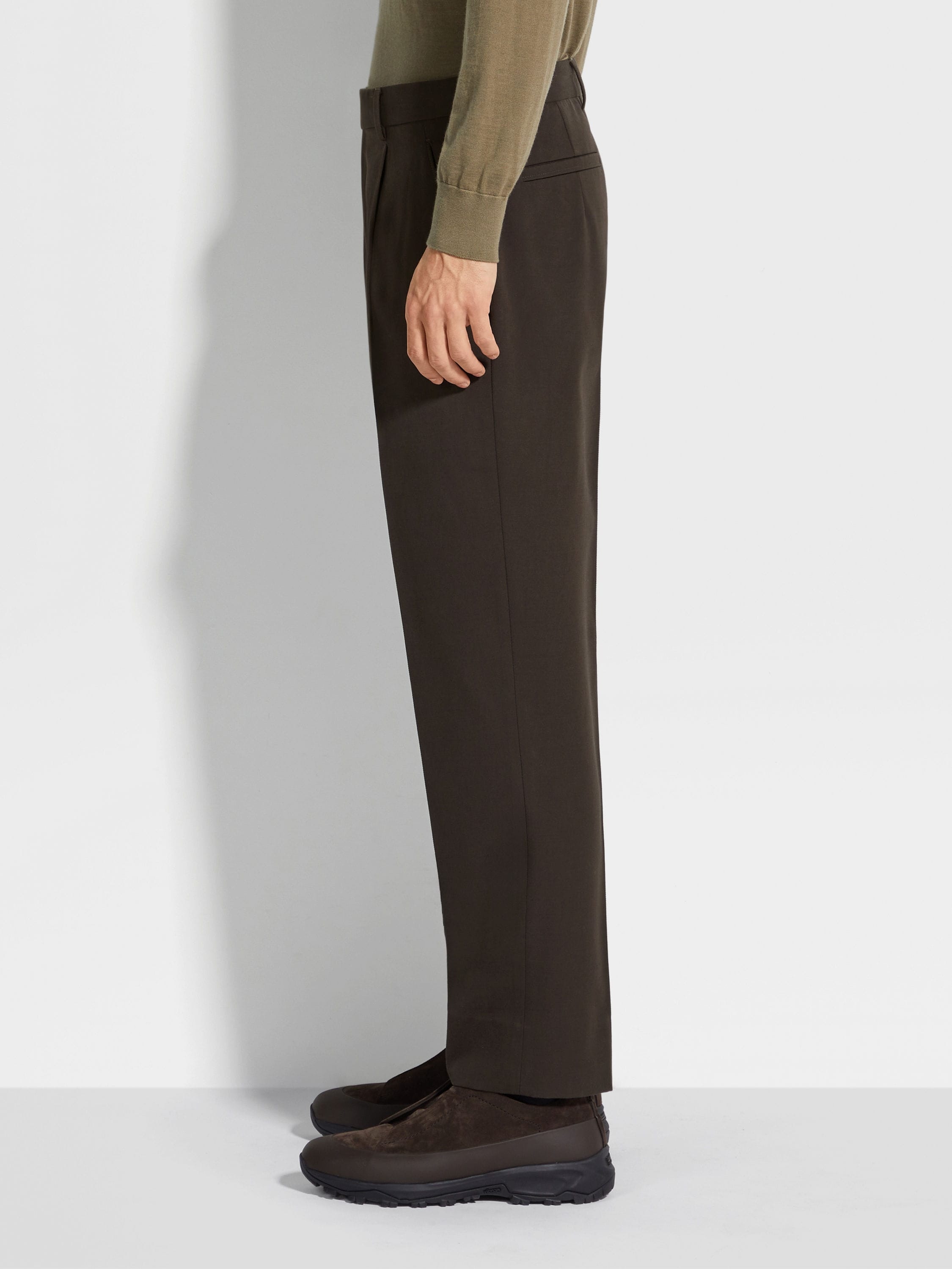 DARK BROWN COTTON AND WOOL PANTS - 4