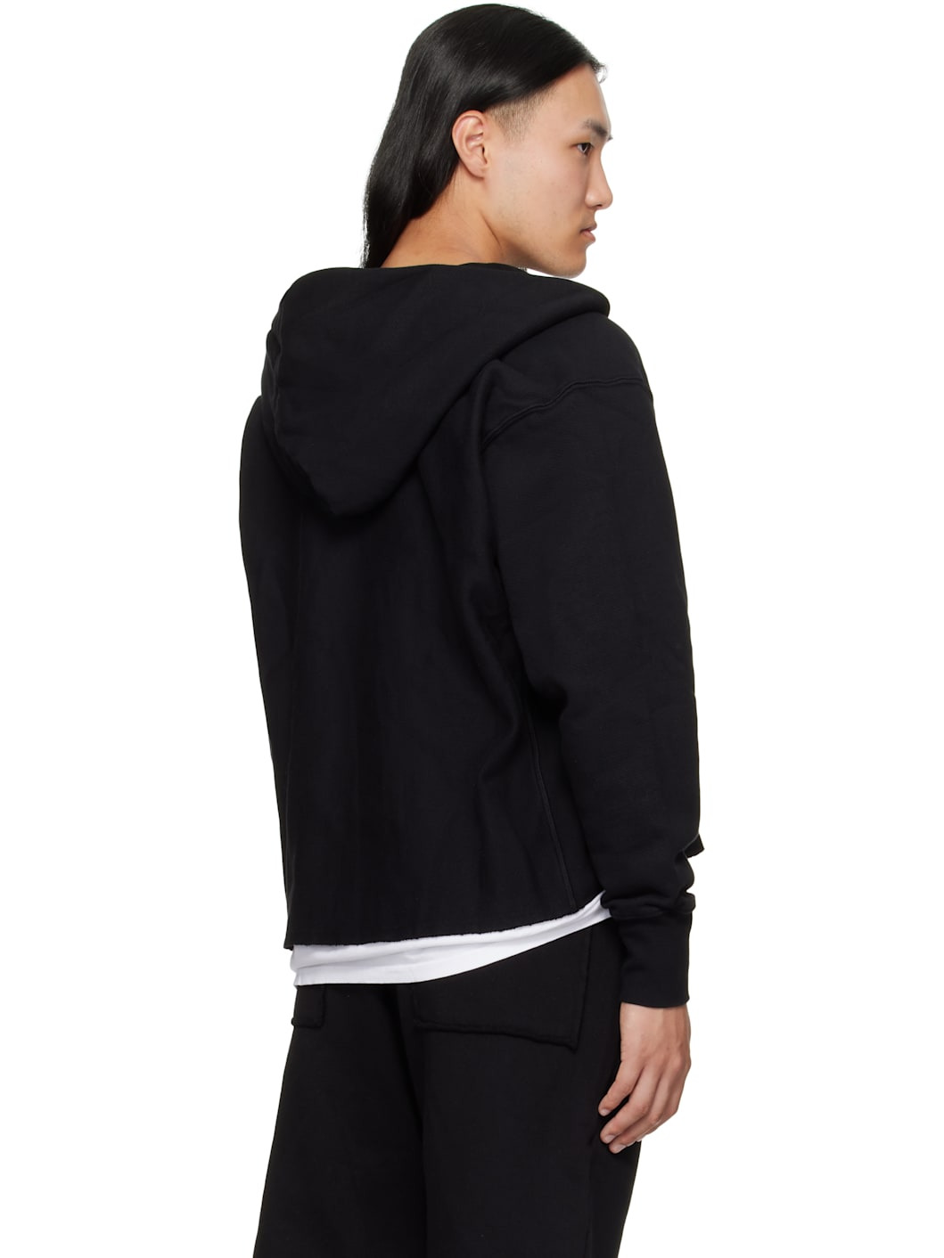 Black Heavyweight Raw Cropped Hoodie - 3