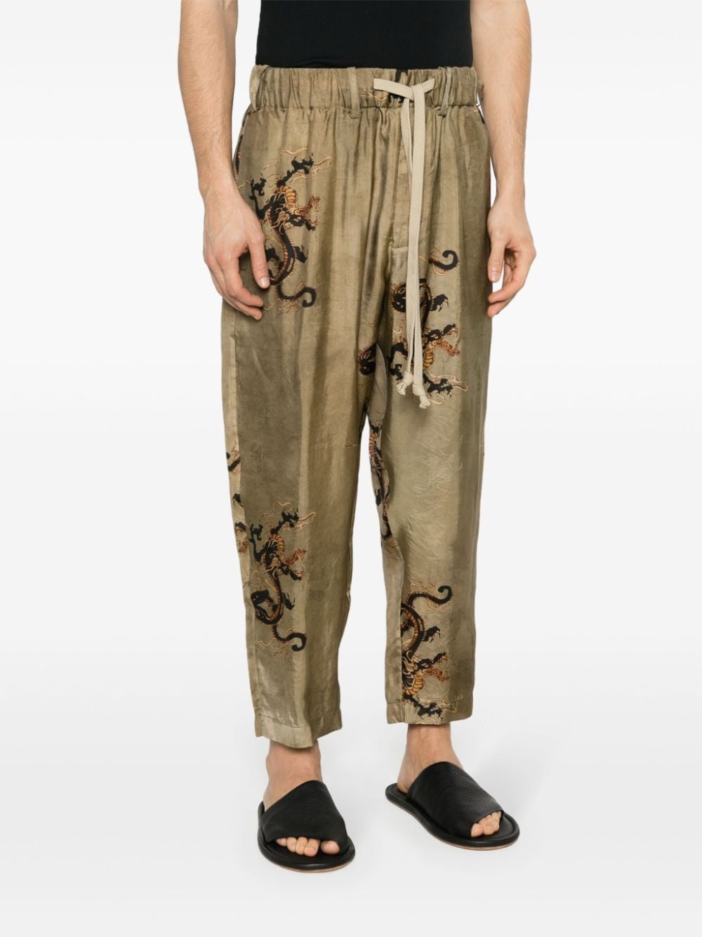 dragon-print tapered trousers - 3
