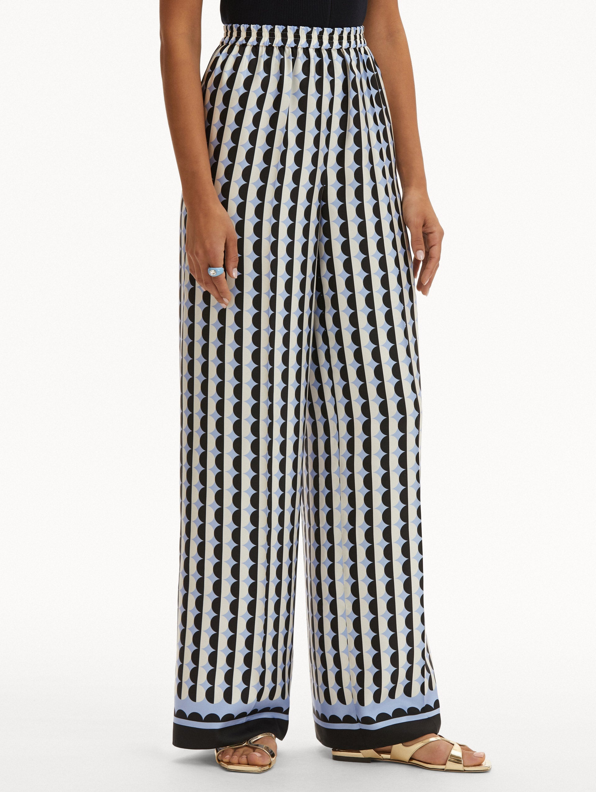 GEOMETRIC CIRCLE SILK TWILL PANTS - 5