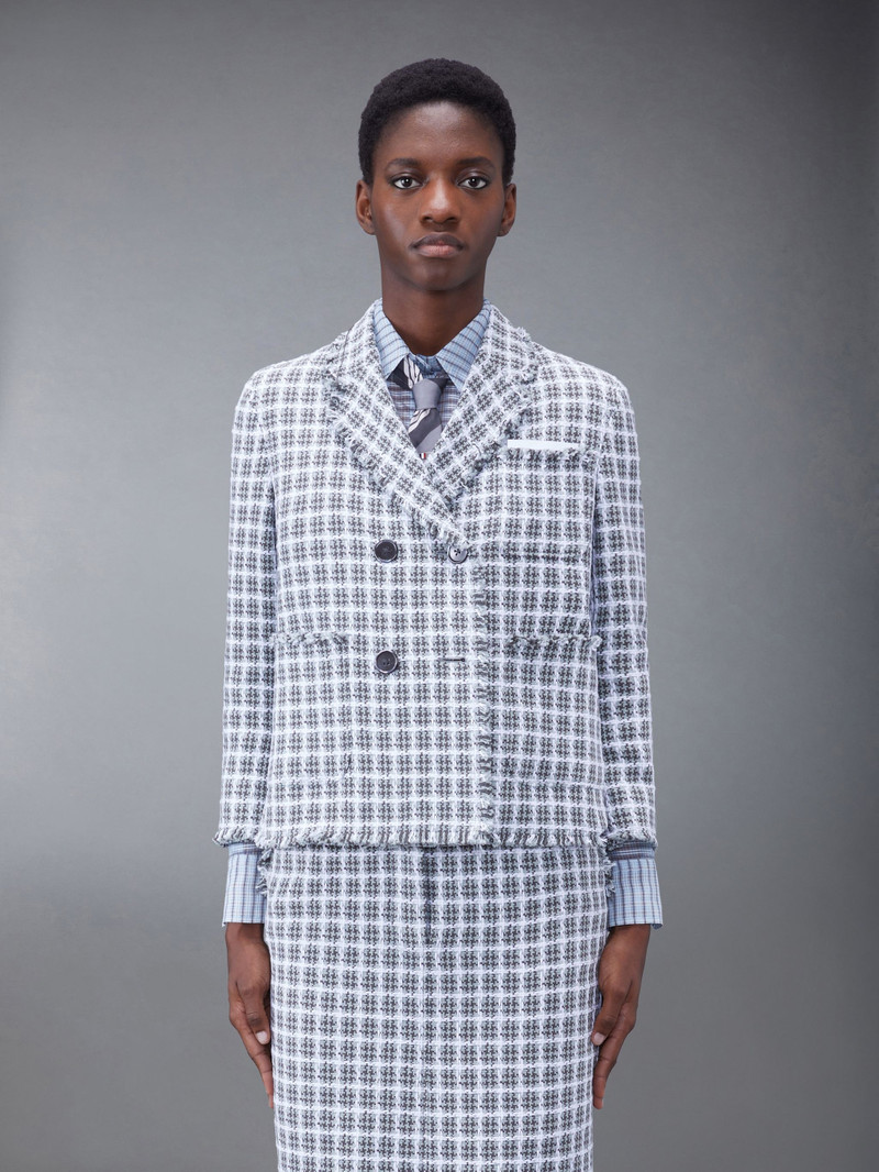Check Summer Tweed Fray Cropped Sack Sport Coat 1