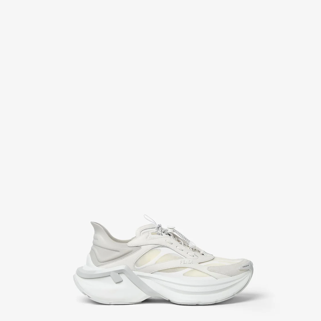 Fendi F-Light White leather and mesh low-tops - 1