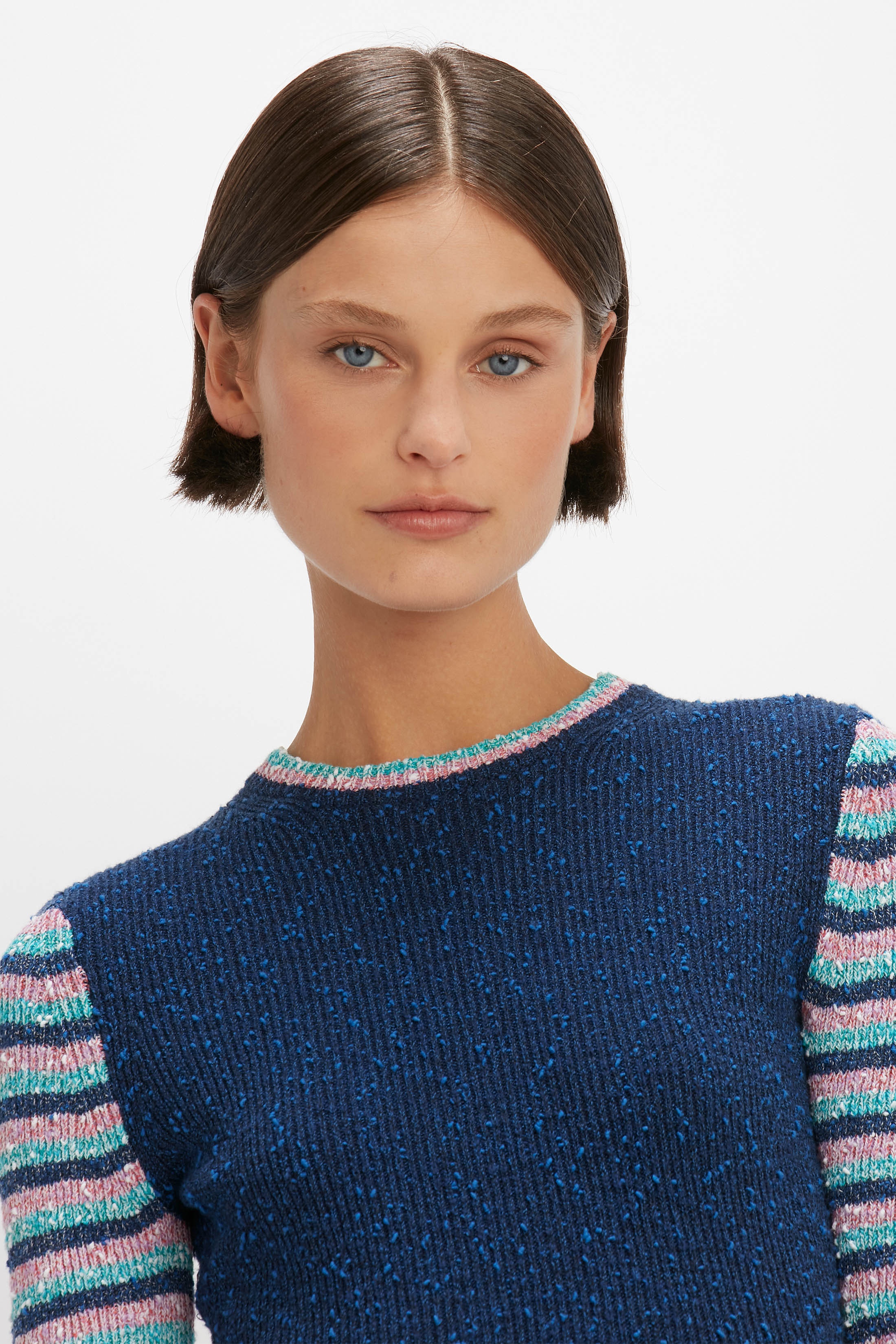 Crew Neck Jumper in Blue Stripe - 6
