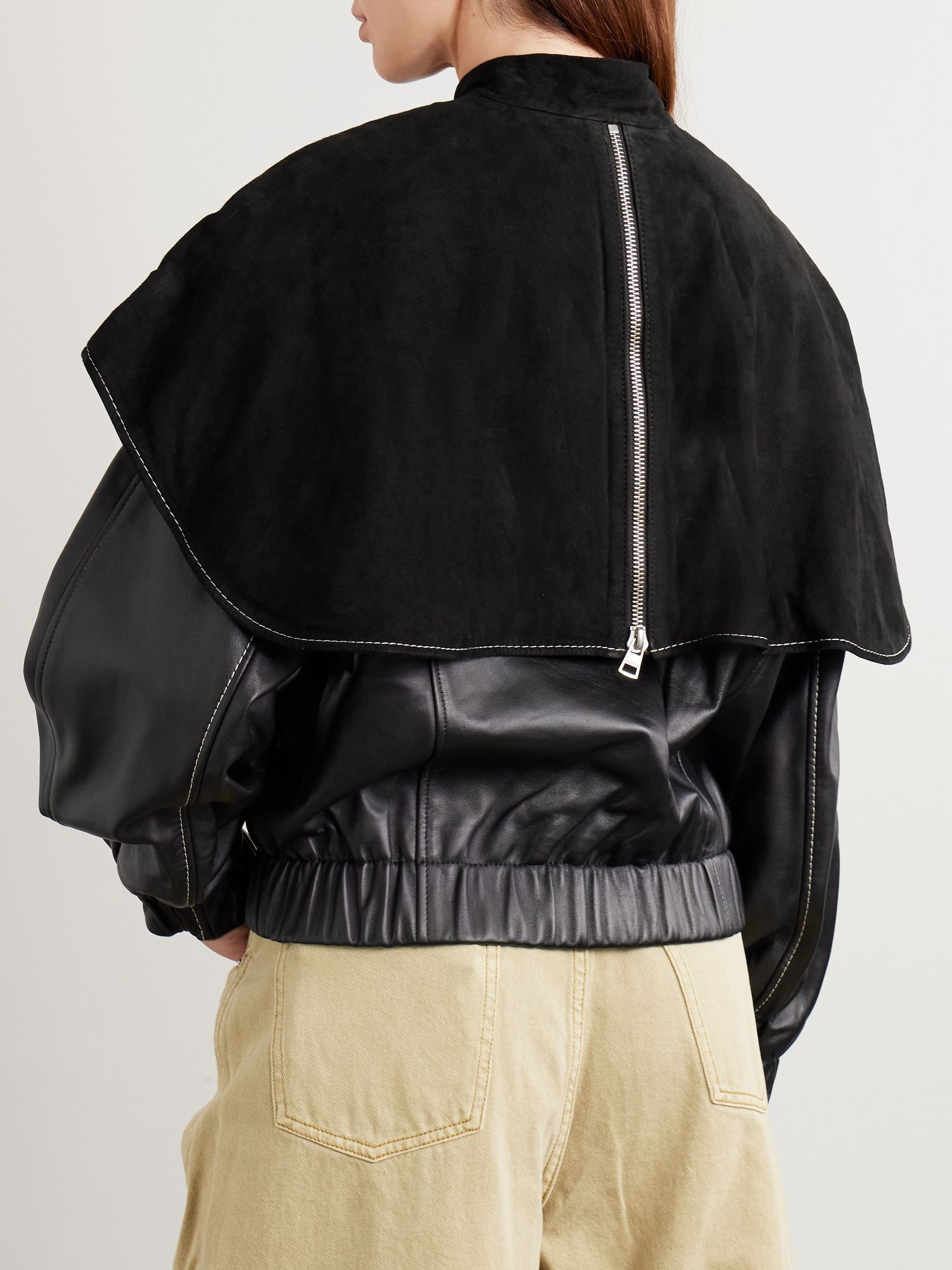 Padded suede and leather bomber jacket Black - 4