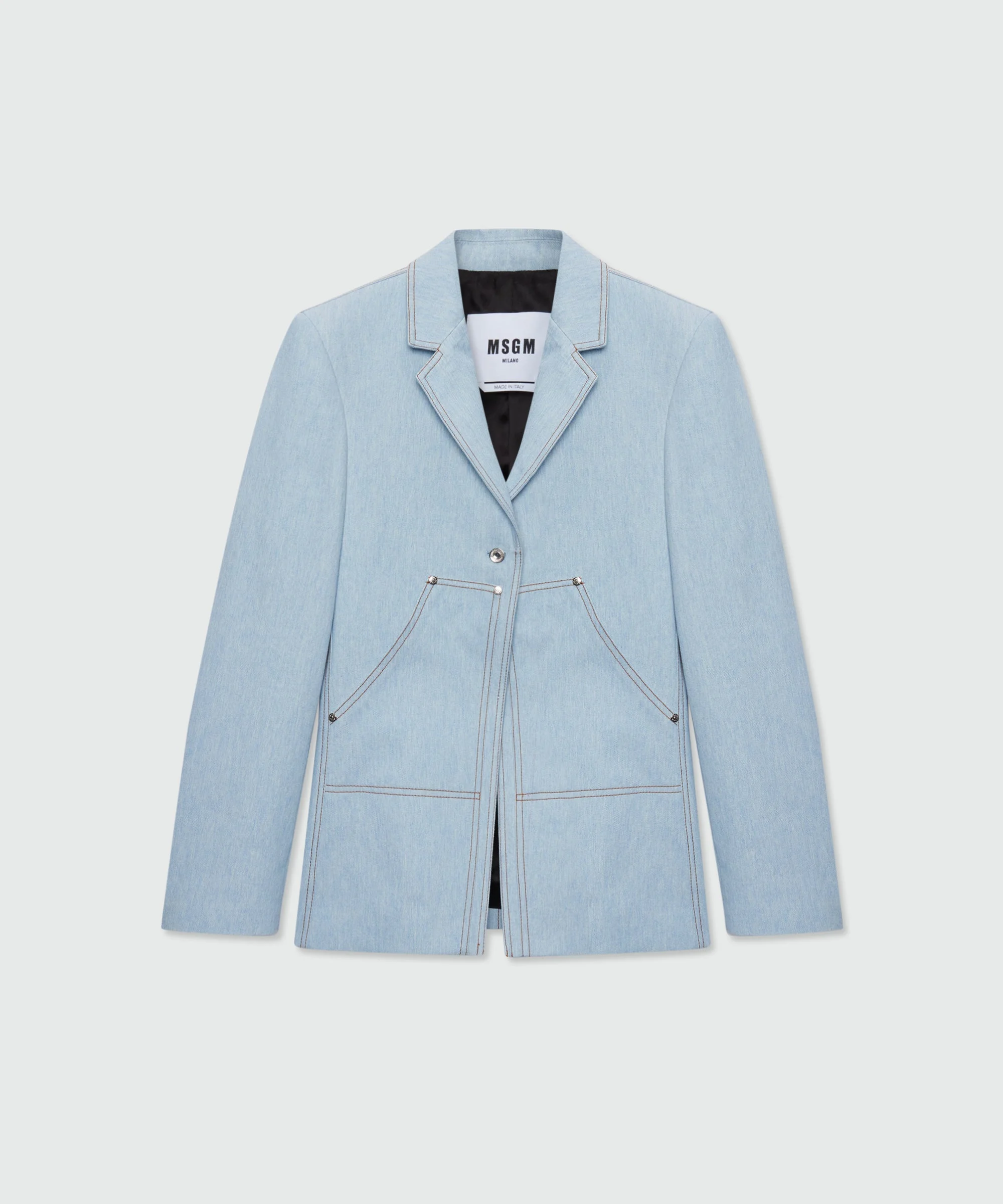 Raw denim jacket with contrast stitching and single-button front fastening - 1