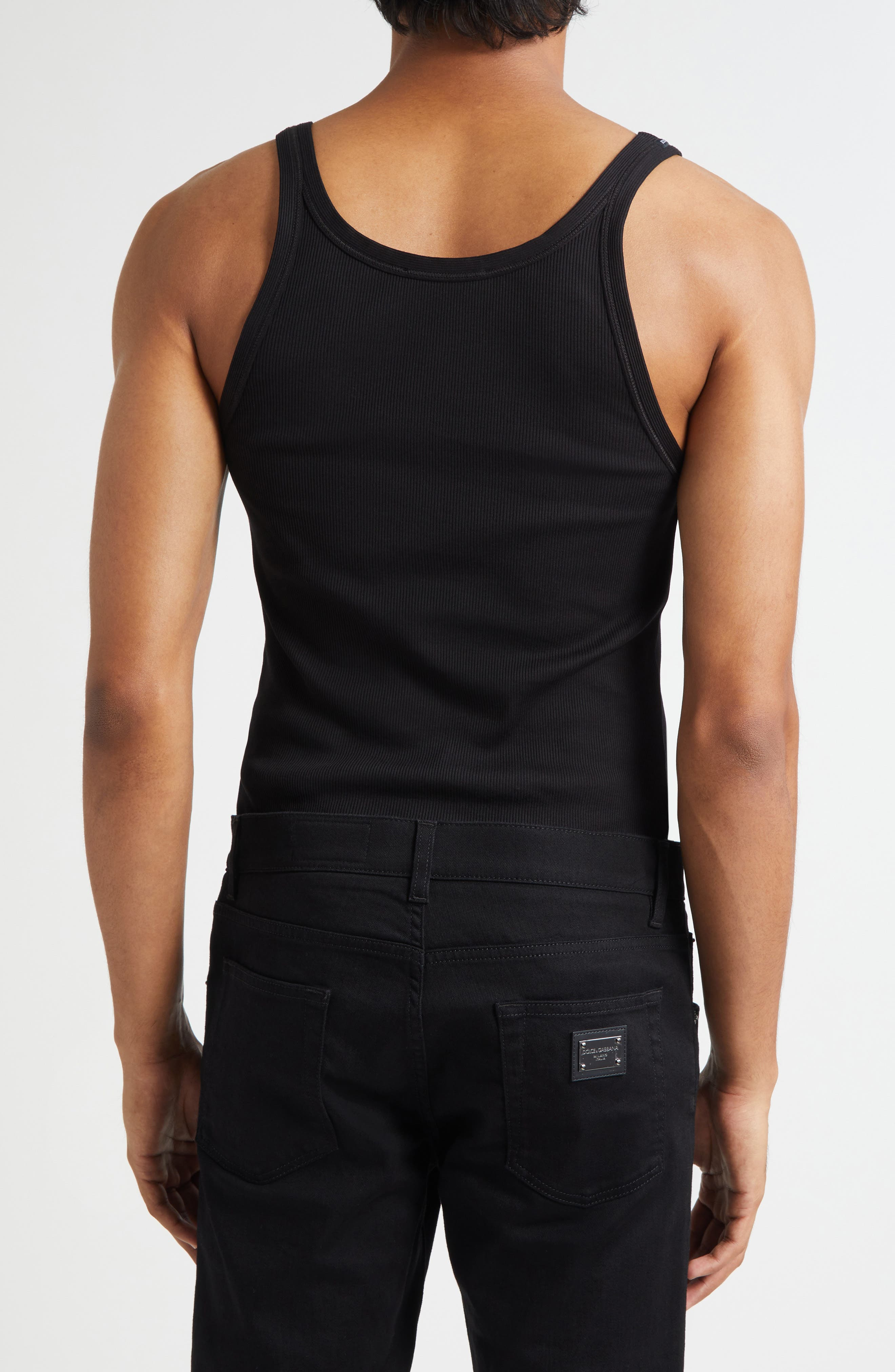Dolce&Gabbana Embroidered Logo Rib Tank in N0000 Nero at Nordstrom - 2