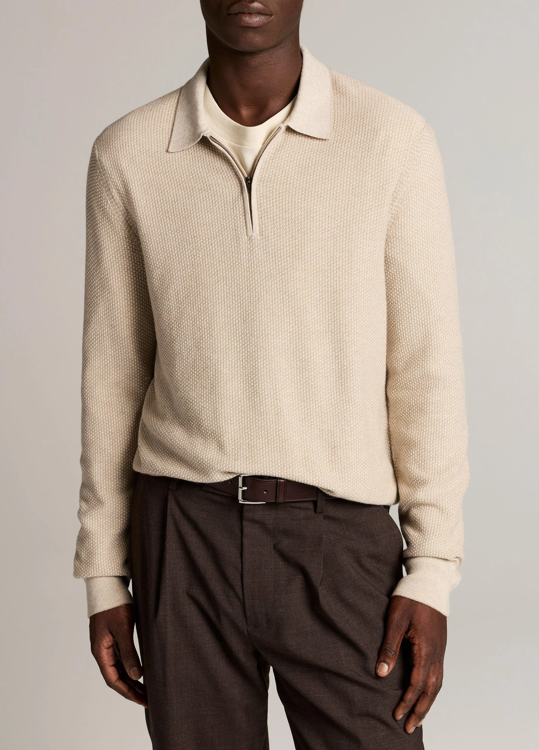 Geo-Jacquard Wool-Blend Zip Polo Sweater - 1