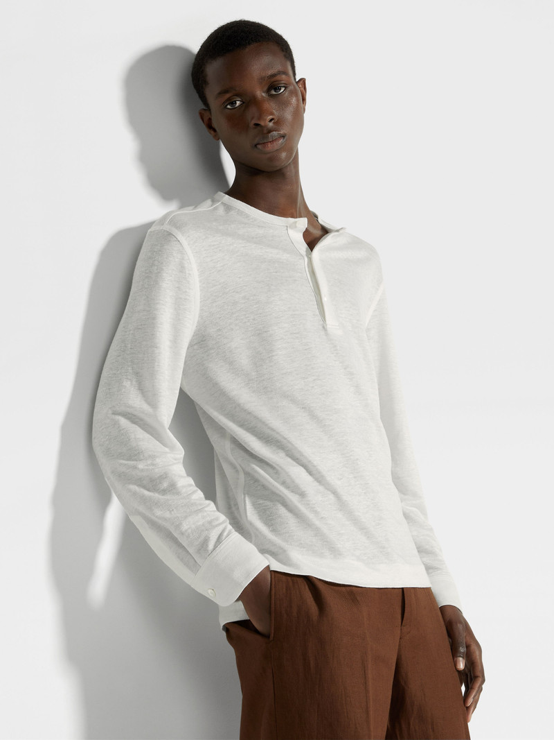 OPTICAL WHITE LINEN POLO SHIRT 3