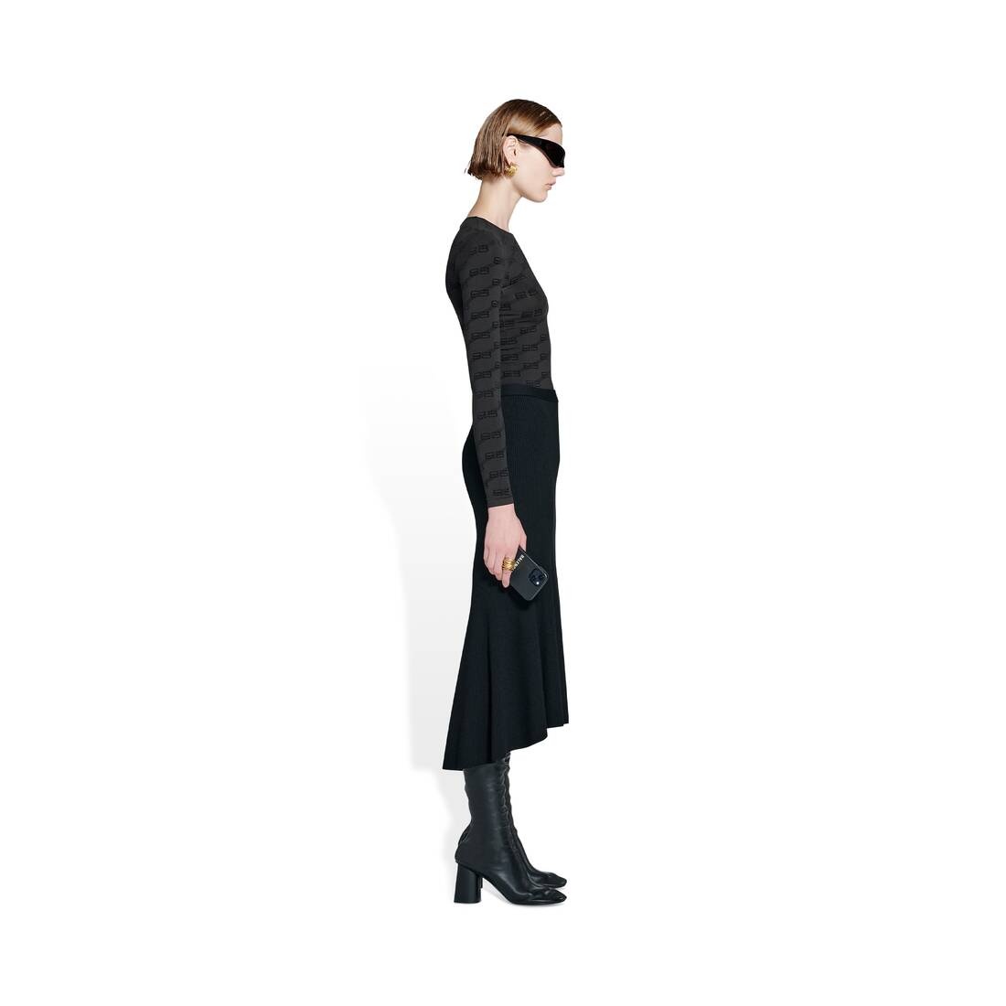 Women's Godet Skirt in Black - 3