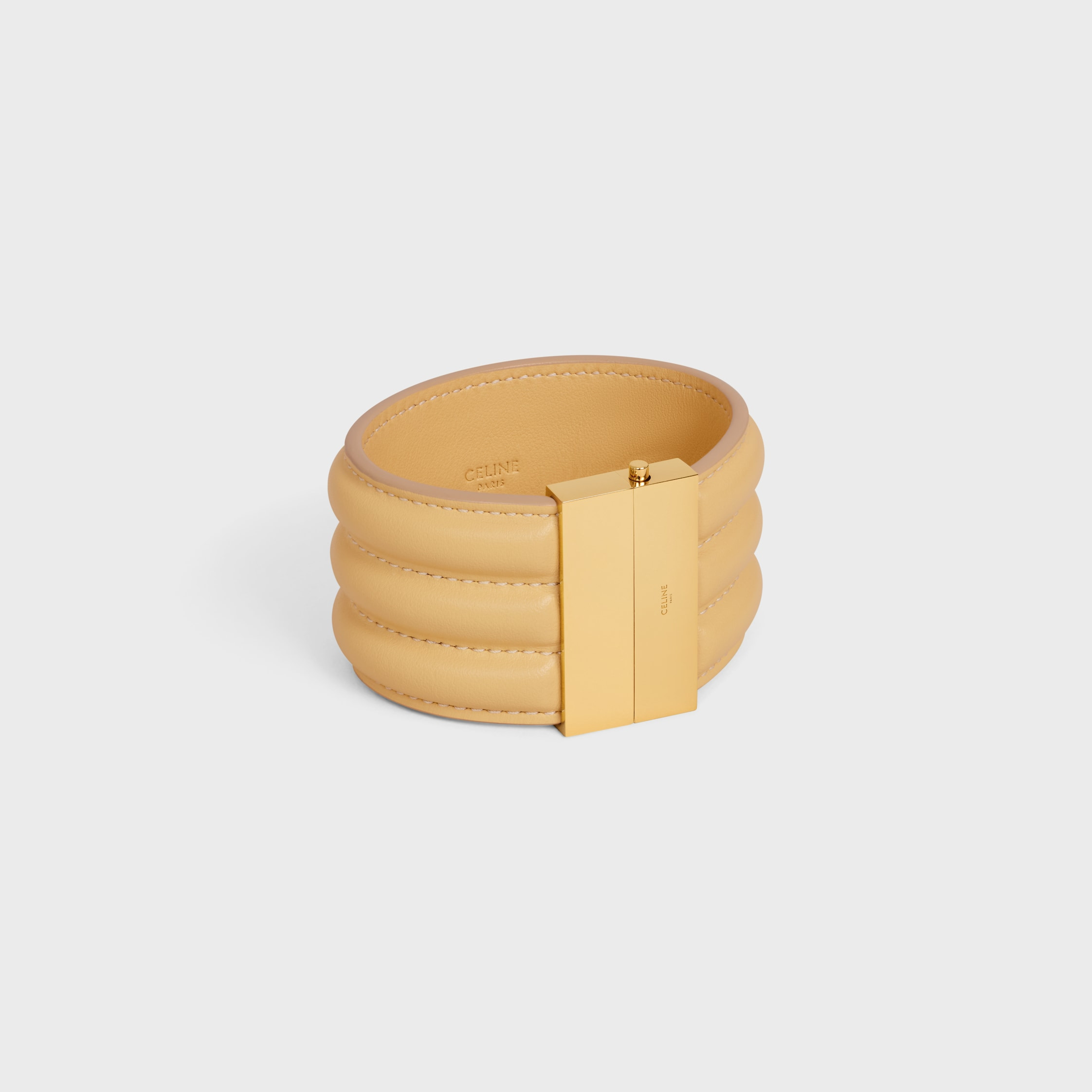 Les Cuirs Celine Large Bracelet in Calfskin and Brass with Gold Finish - 2