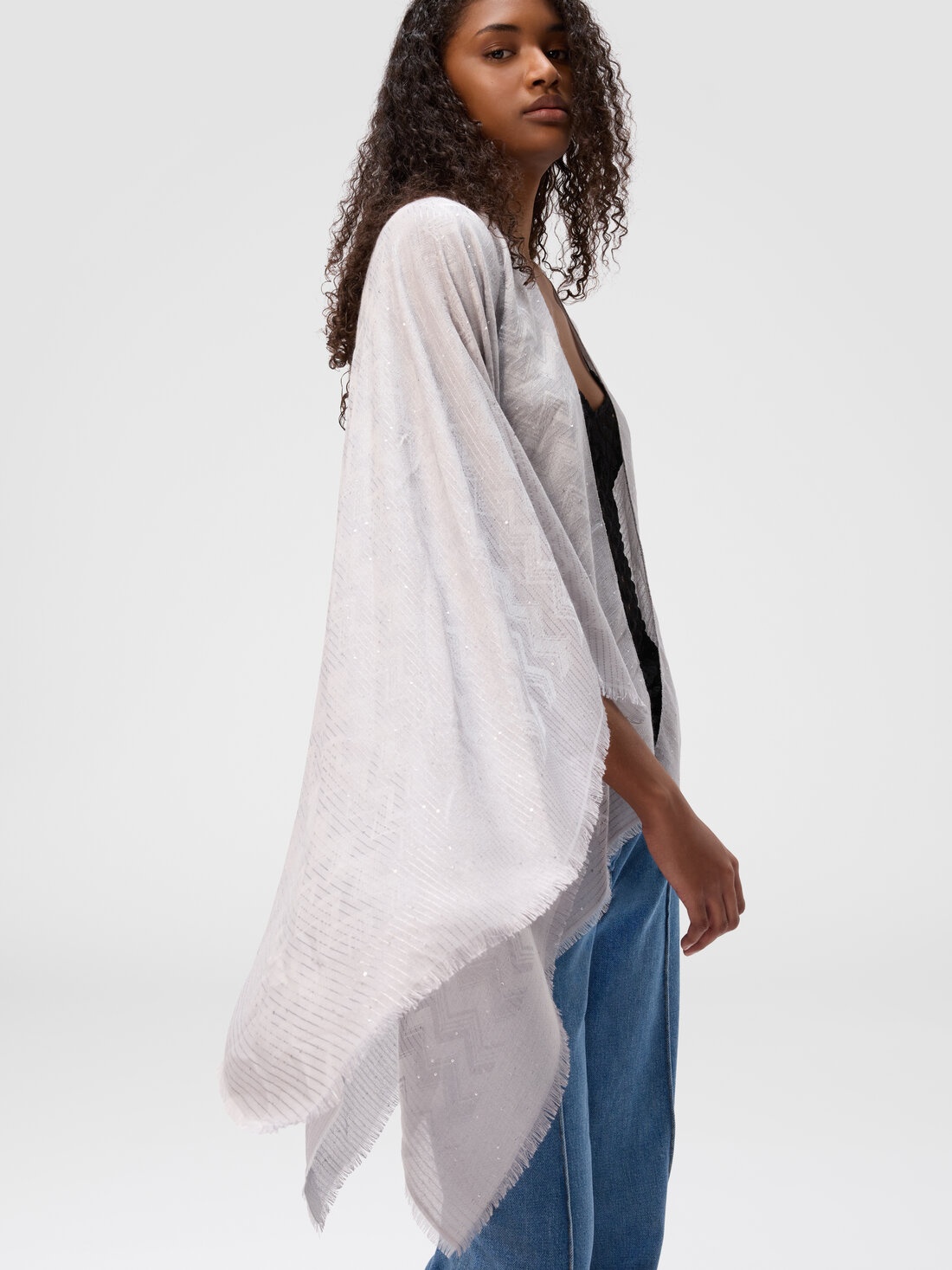 Viscose blend cape with luminous details - 3
