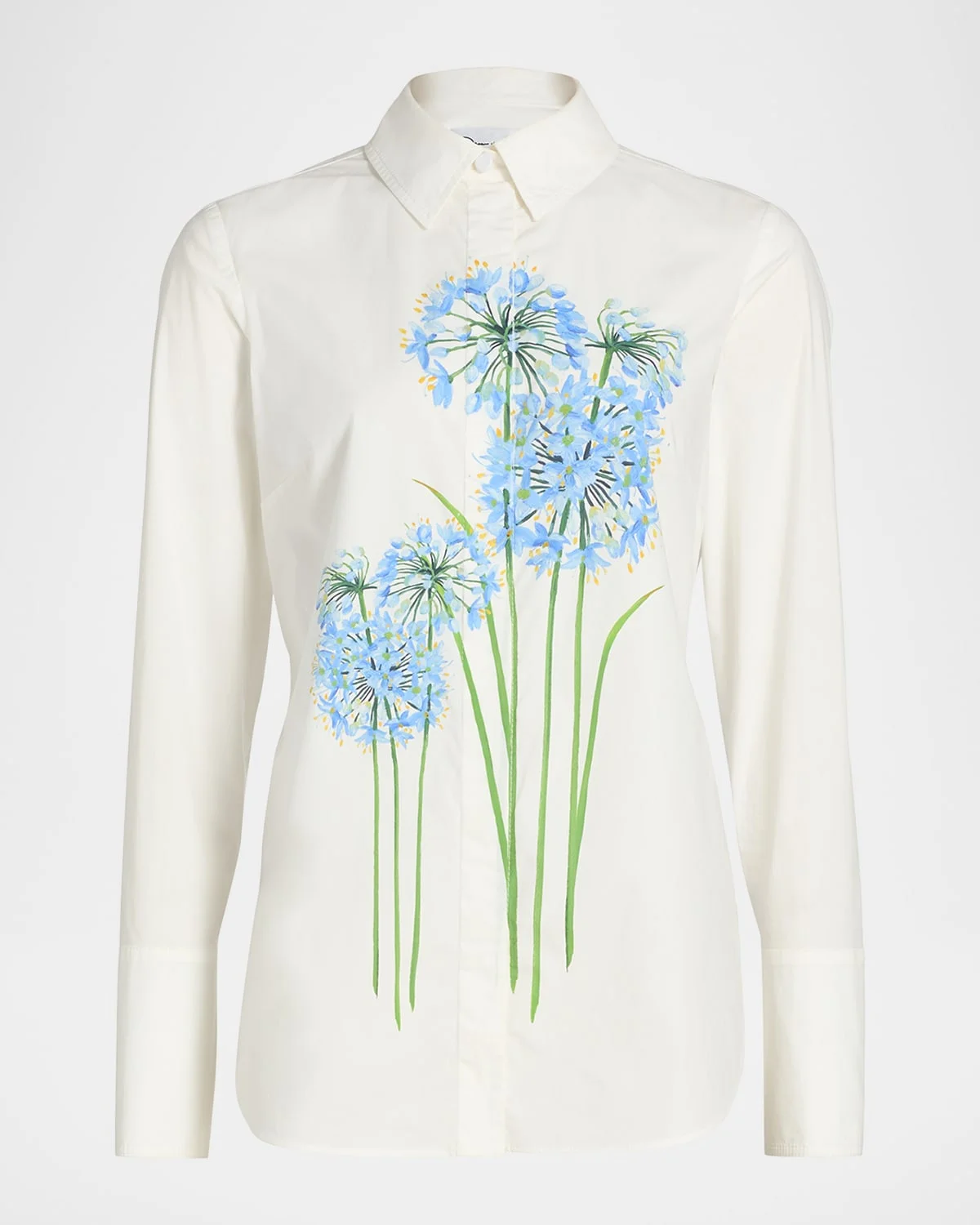 Allium-Print Cotton Stretch Button-Down Shirt - 1