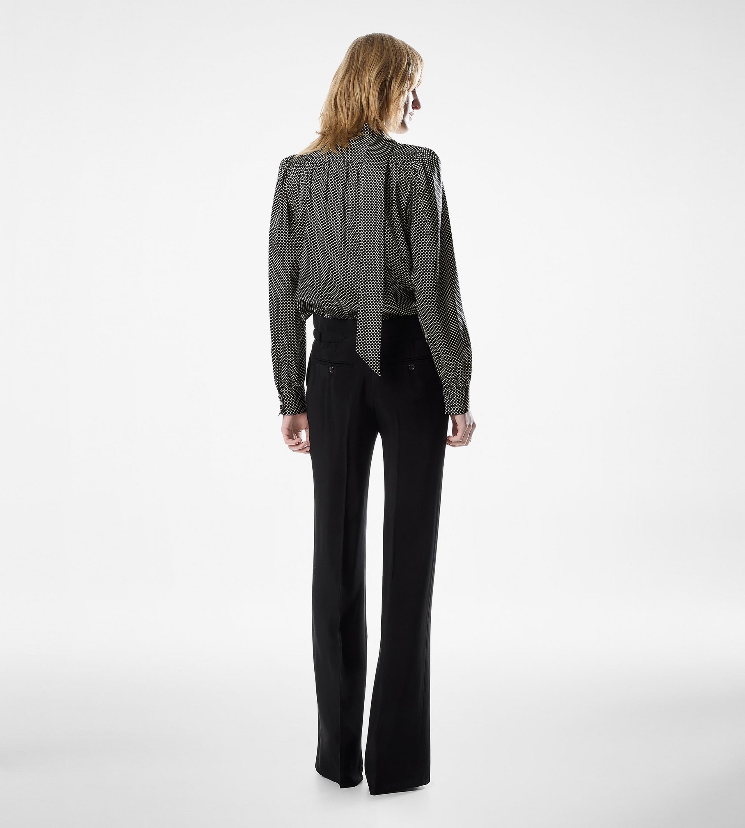 LONG SLEEVE V-NECK LAVALLIERE SILK BLOUSE - 4