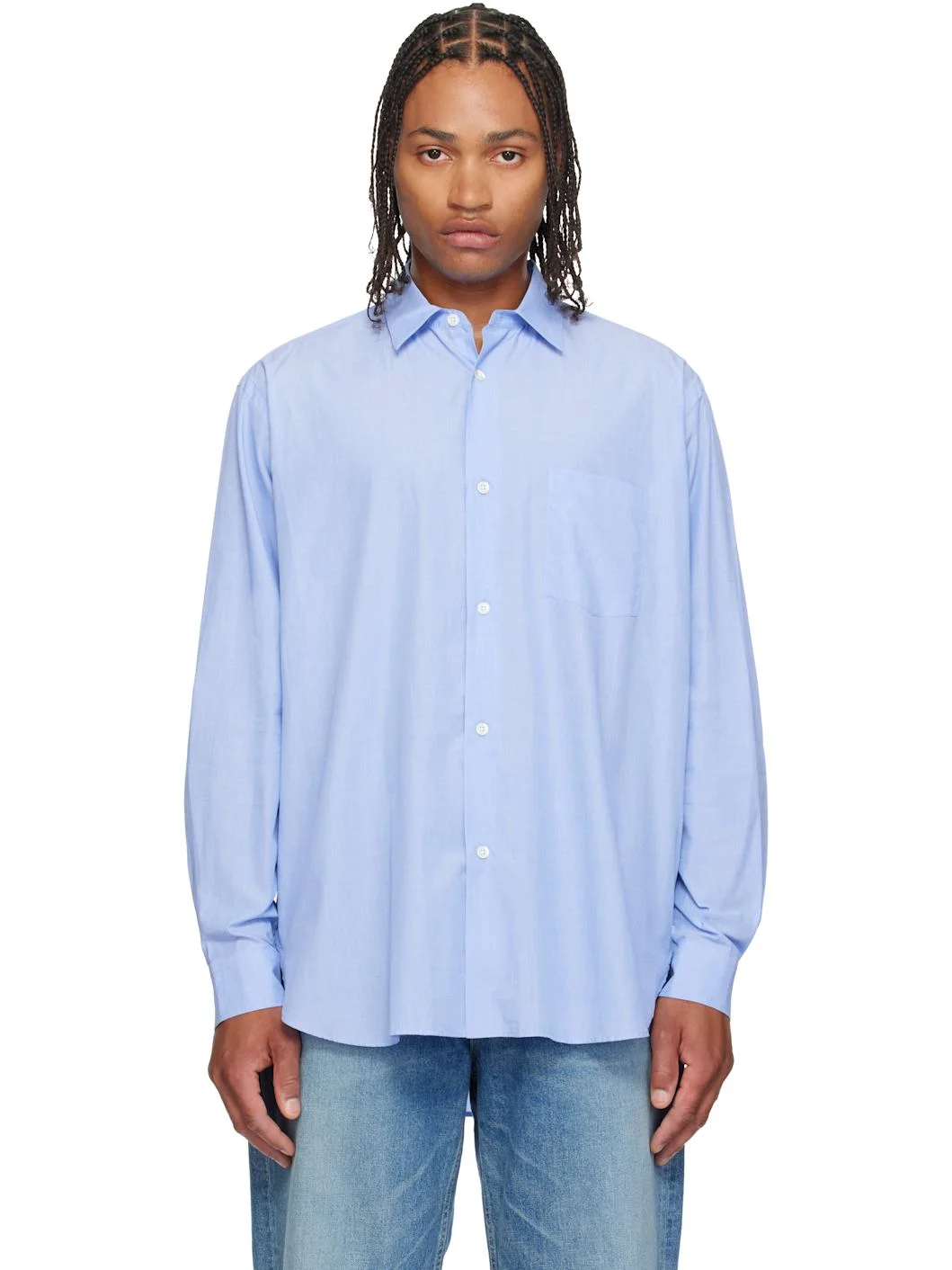 Blue Smooth Cotton Oversized Regular Collar Shirt - 1