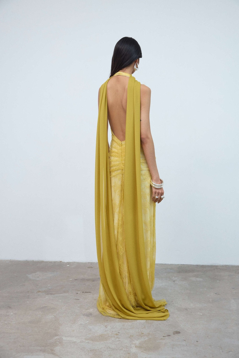 De La Vali AMORA MAXI DRESS IN YELLOW LACE TULLE outlook