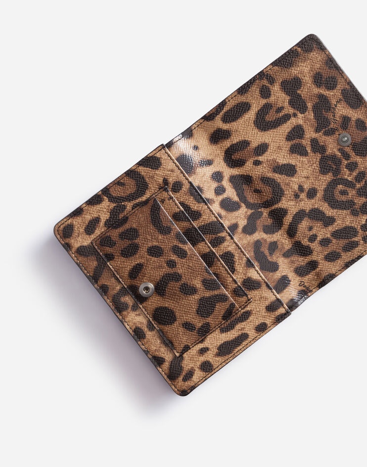 Large wallet with cross-body strap in dauphine calfskin with leopard print - 4