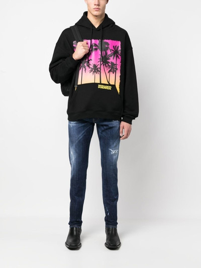 DSQUARED2 palm-tree print cotton hoodie outlook