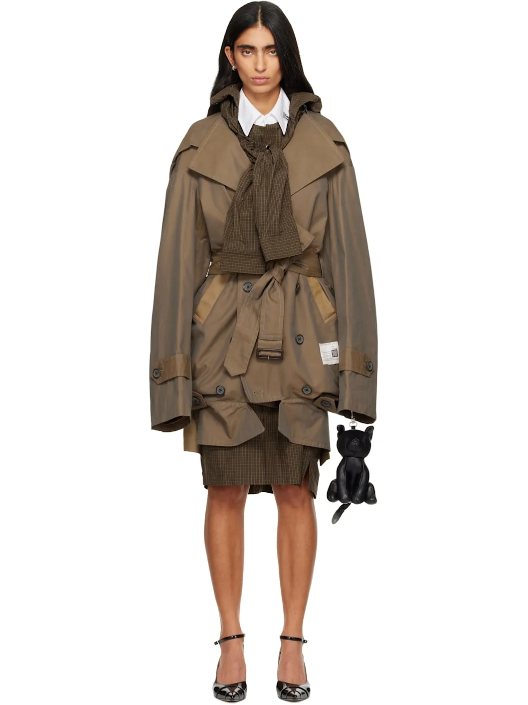 Brown Reversed Front Trench Coat - 1