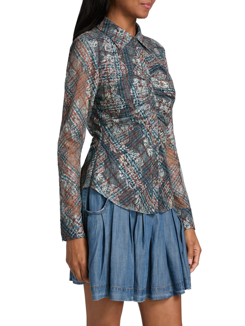 Women's Plaid Hamilton Gathered Button-Front Shirt - Amber Multi 4