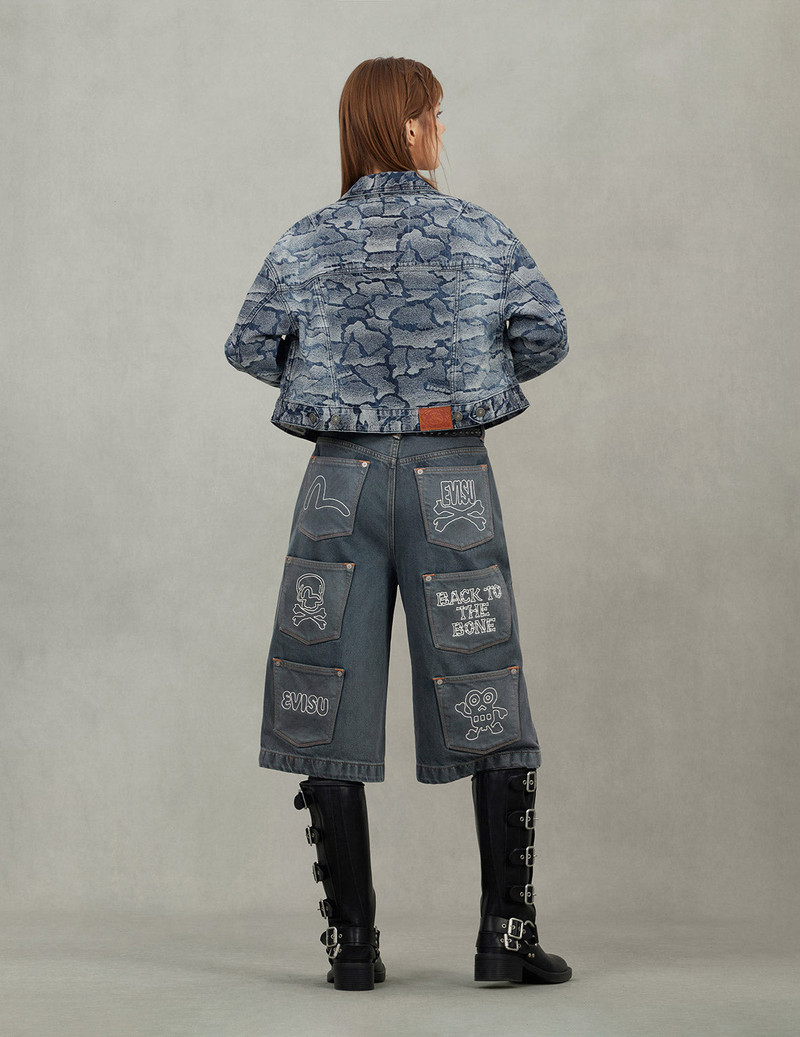 Multi-Pocket with Multi Logos Embroidery Cropped Jeans 6