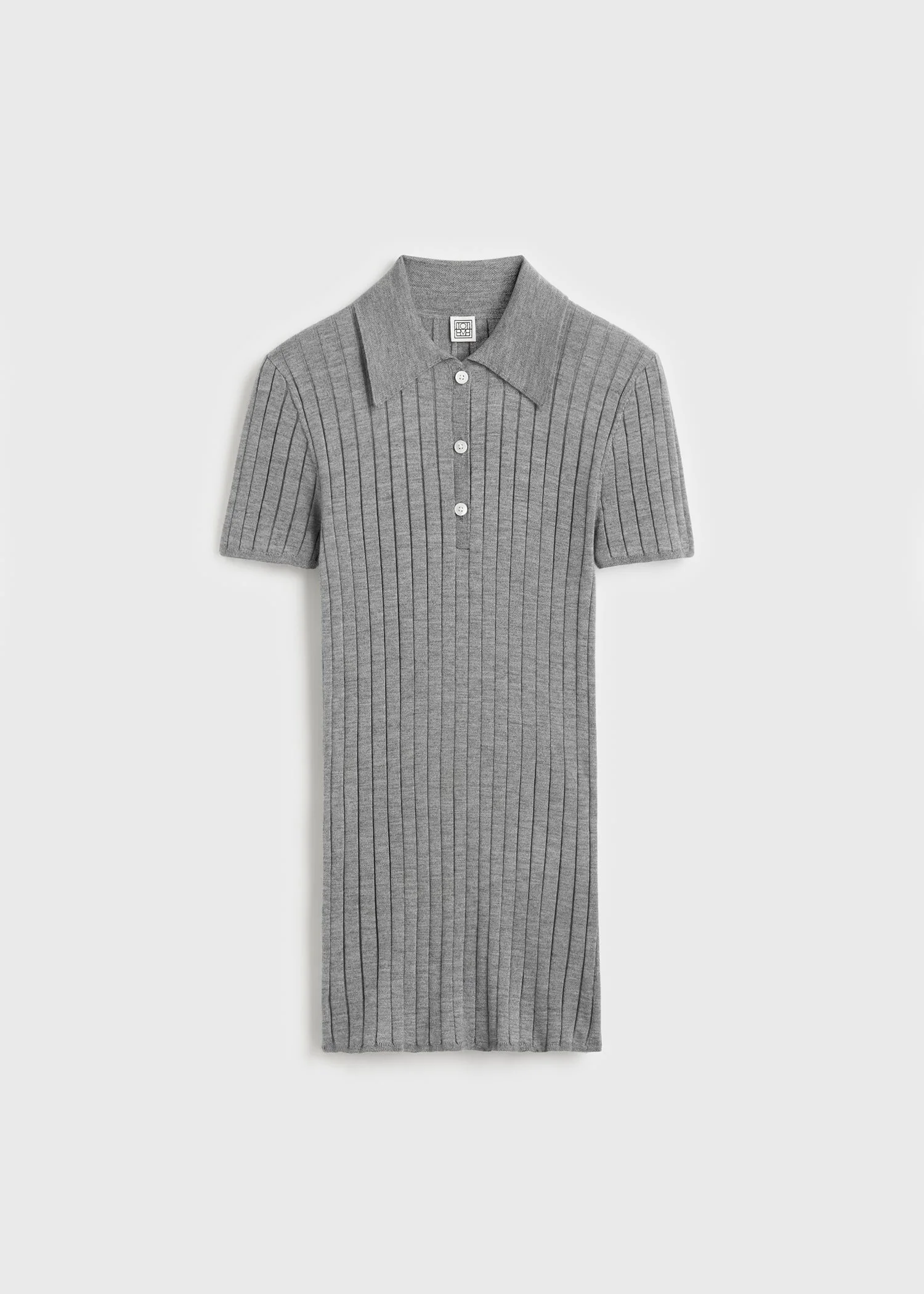 Ribbed cashmere silk polo grey melange - 1