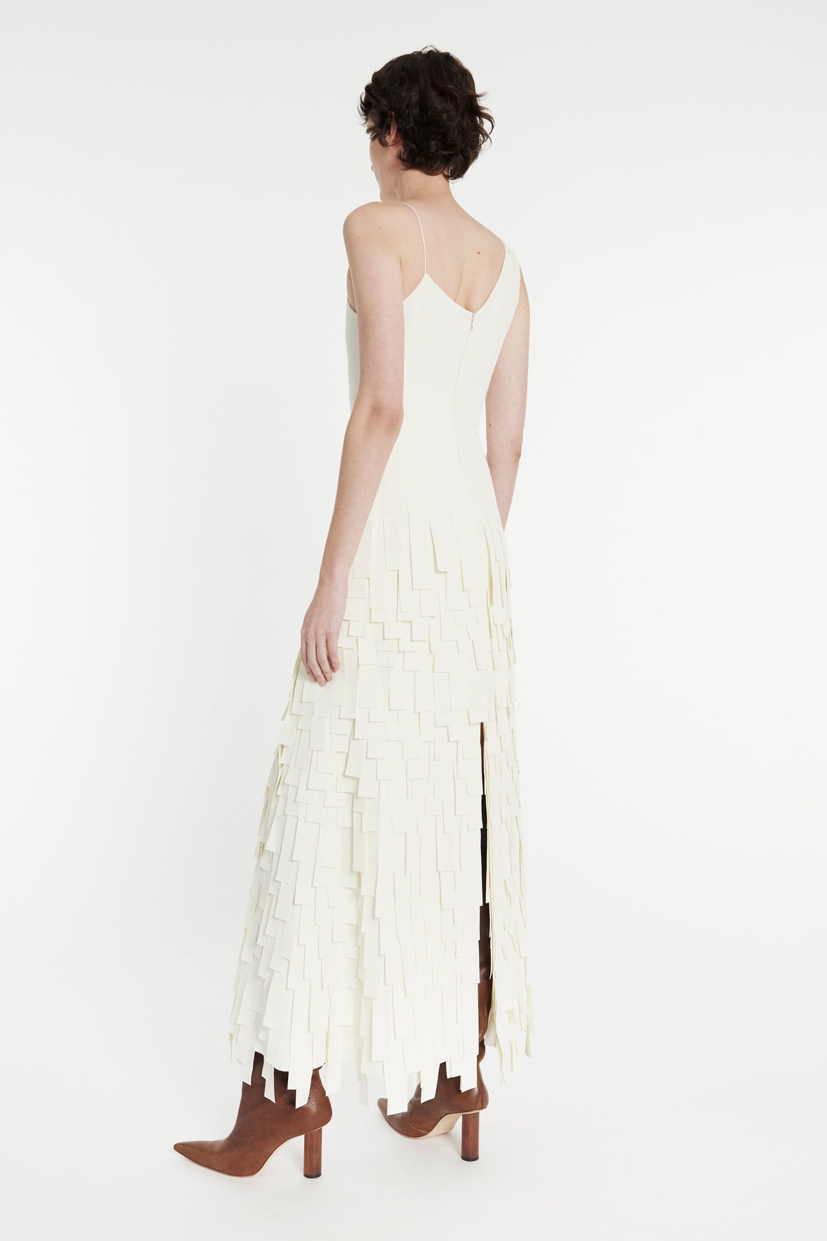 MULTI RECTANGLE MAXI DRESS WITH FRONT AND BACK SLITS IVORY - 2