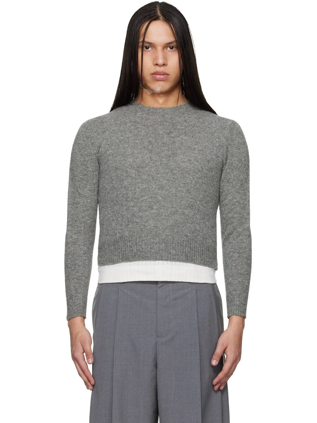 Gray Knit Wool-Blend Sweater - 1