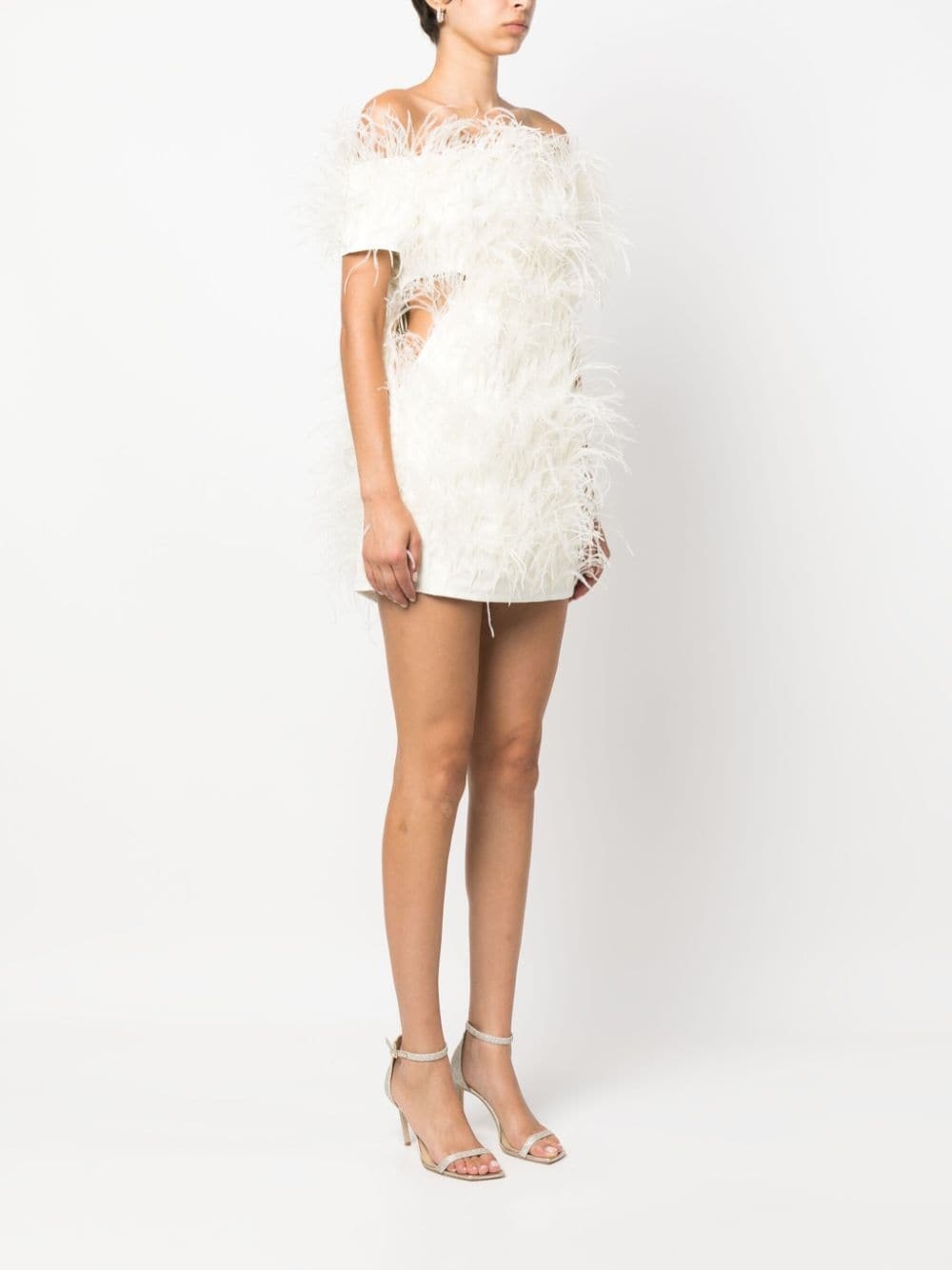 feather-detailing off-shoulder dress - 3
