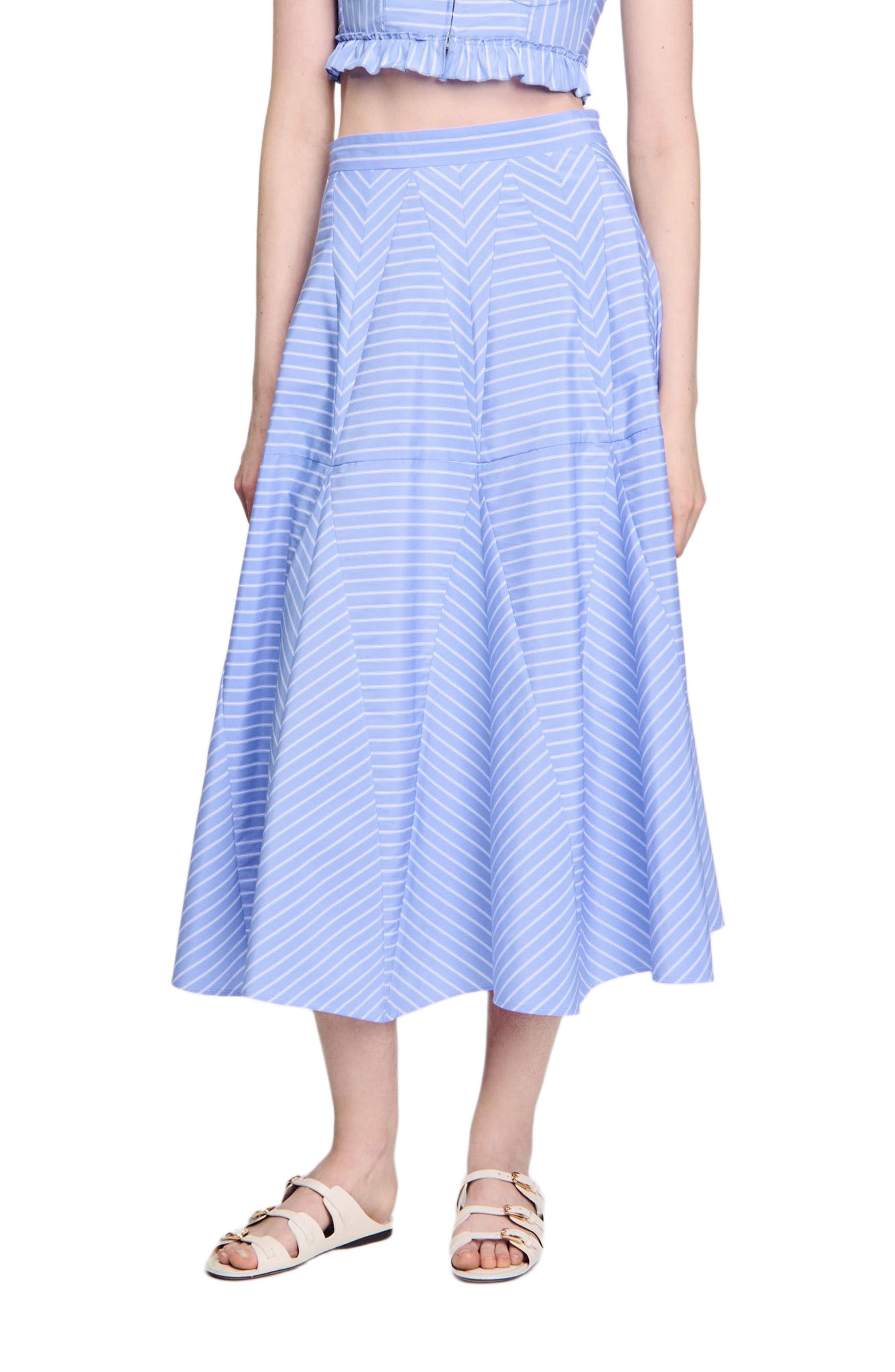 SANDRO Long striped skirt in Blu /White at Nordstrom - 3