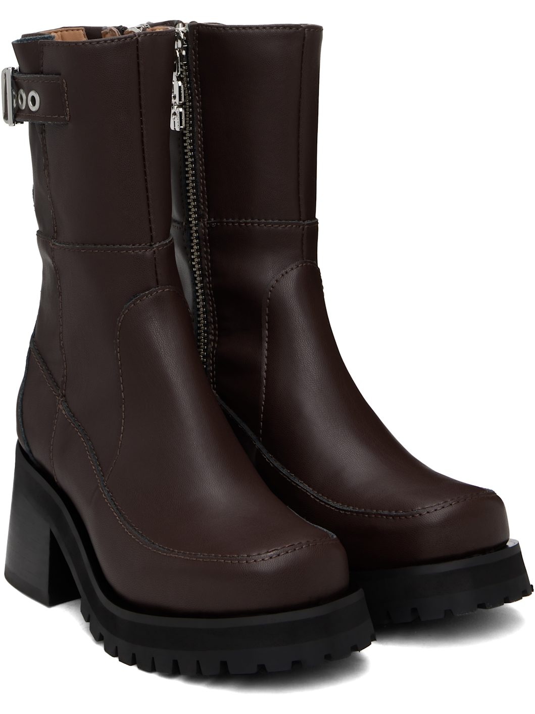 Brown Feminine Buckle Platform Boots - 4