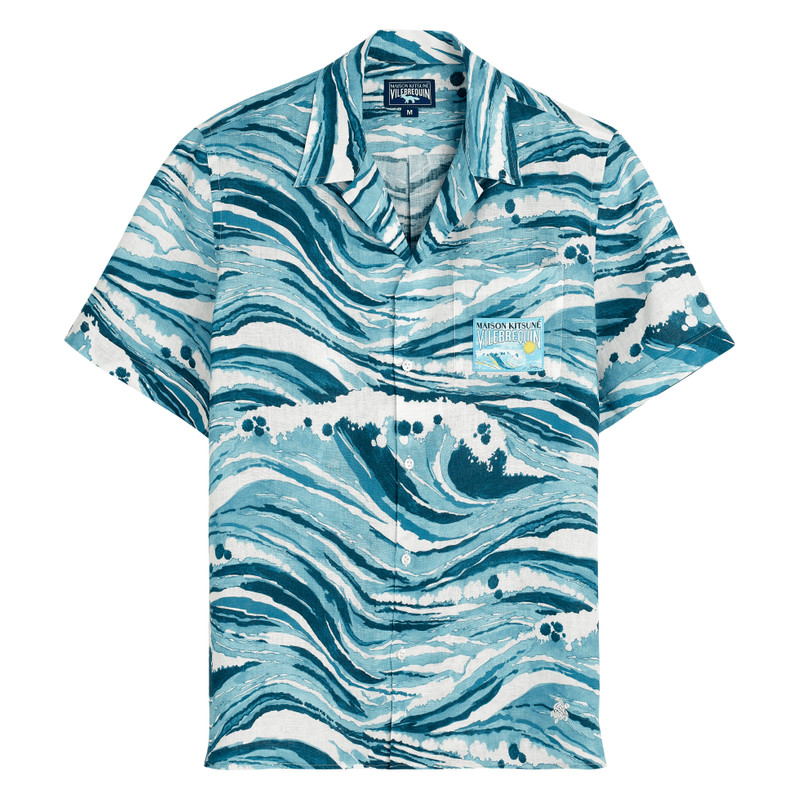 Men Linen Bowling Shirt Wave - Vilebrequin x Maison Kitsuné 1