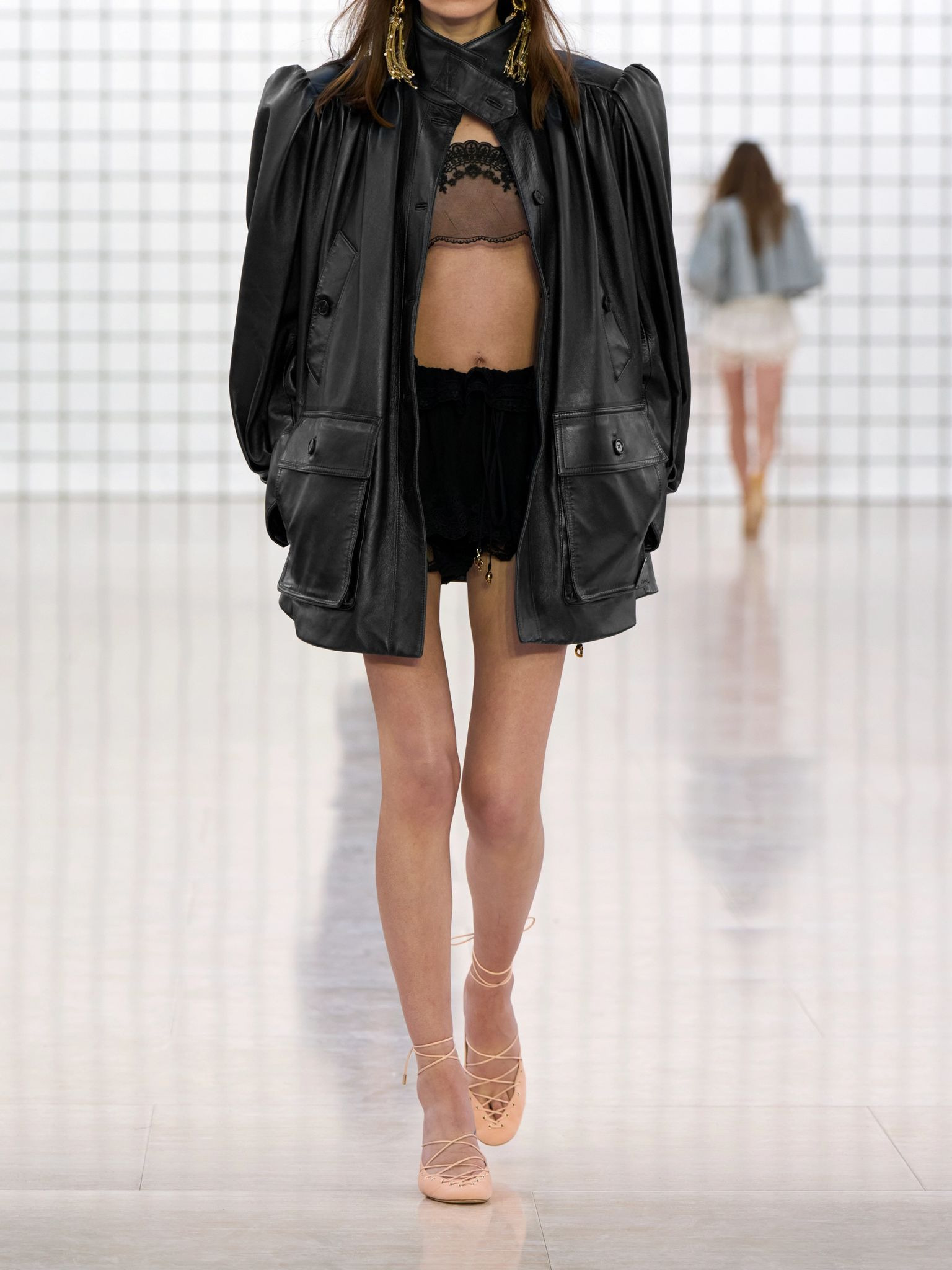 Gathered leather jacket Black - 5