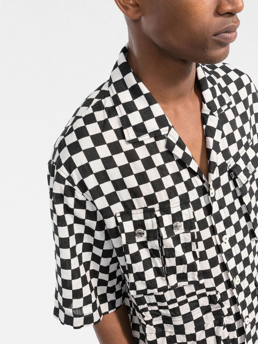 checkerboard linen-cotton shirt - 5