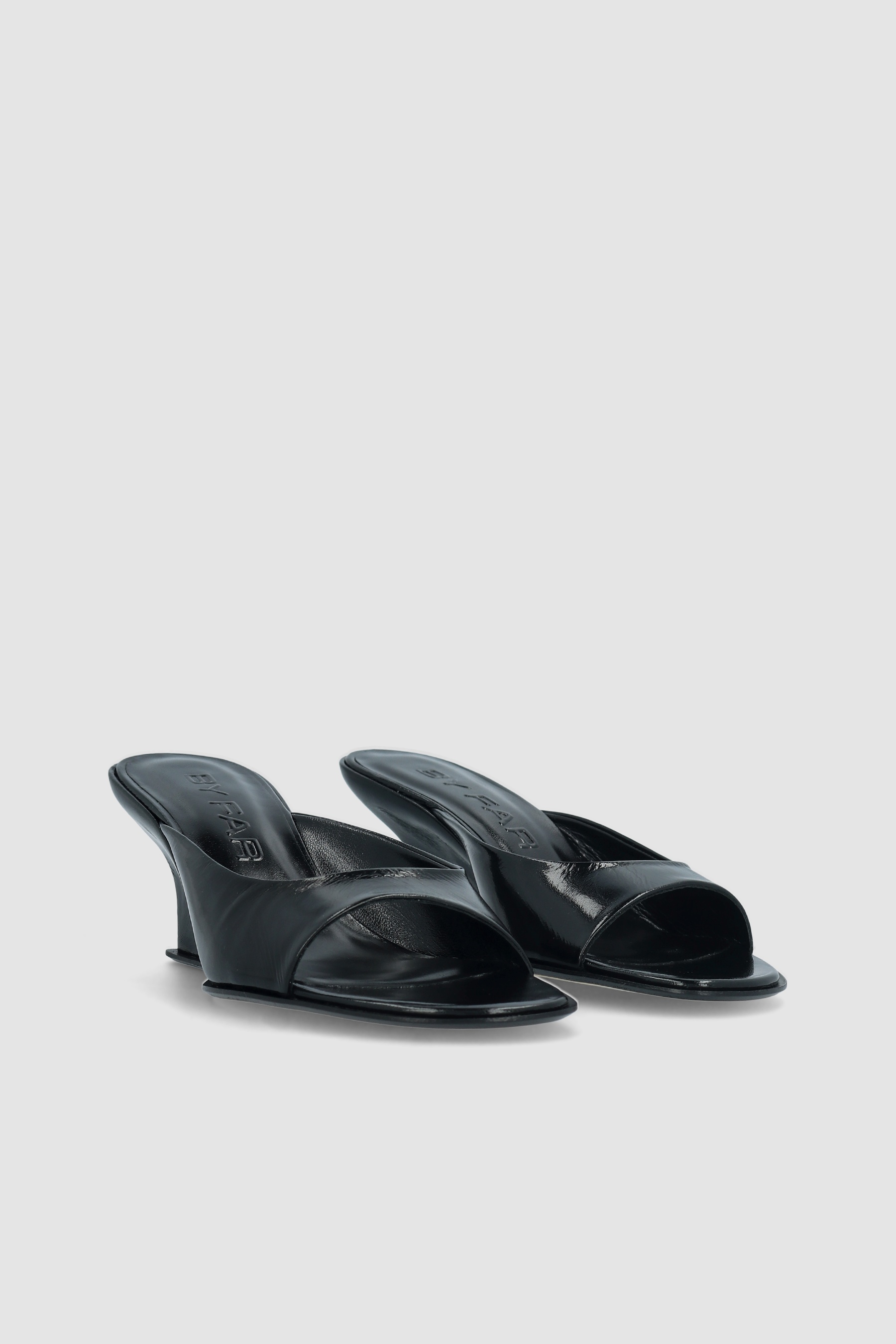 Caroo Black Glossed Nappa Leather Mule - 2