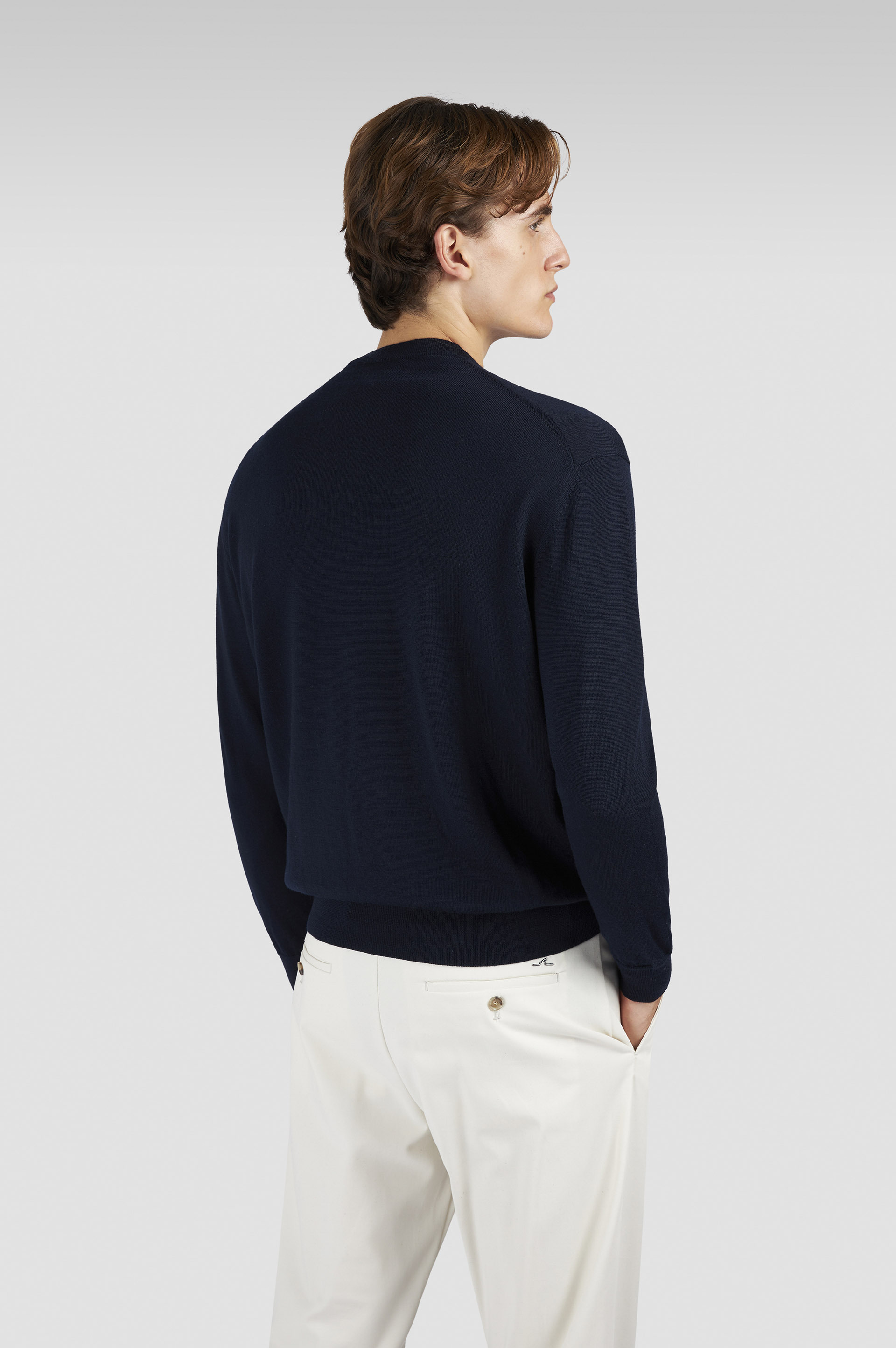 SOFT COOL TOUCH WOOL CREWNECK SWEATER WITH SHARK FIN EMBROIDERY - 3