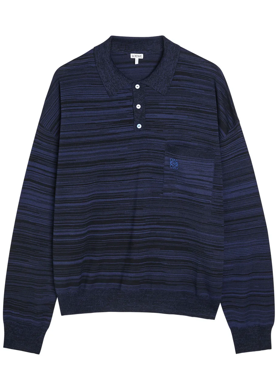 Loewe Logo-embroidered Striped Wool Polo - 1
