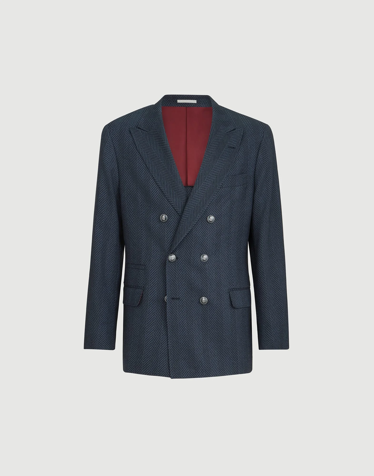 Cashmere and silk chevron flannel one-and-a-half breasted deconstructed blazer with metal buttons - 1