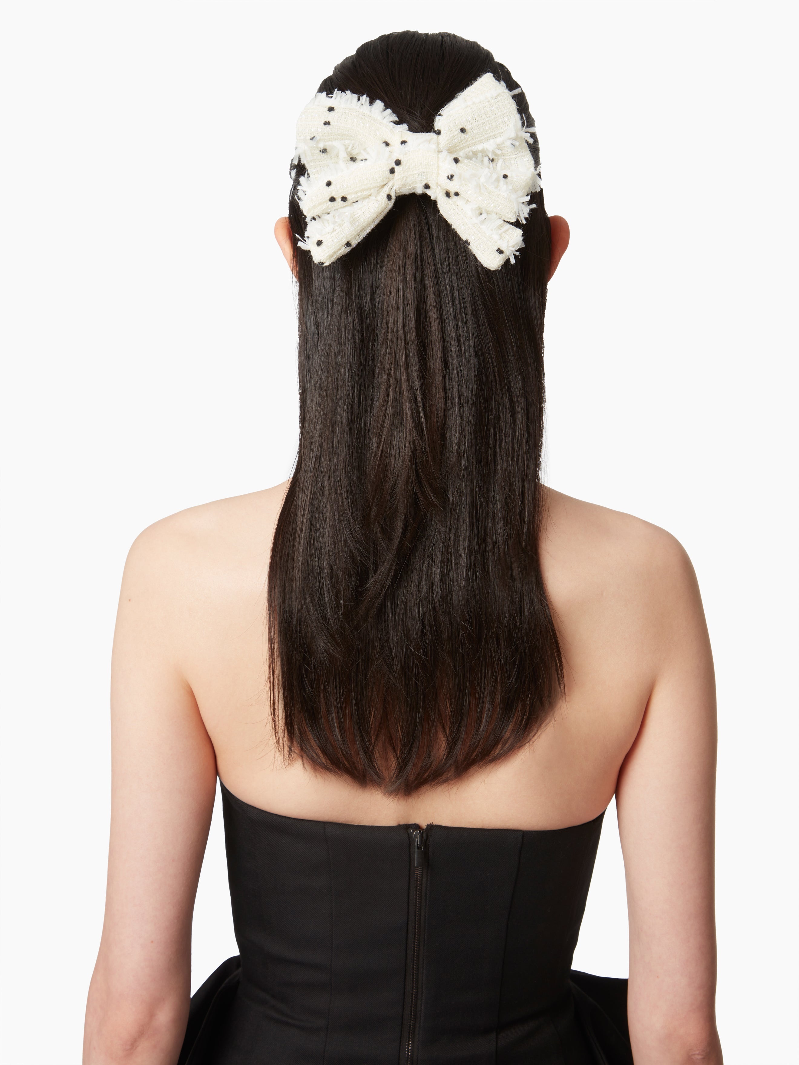 TWEED HAIRBOW CLIP WITH POLKA DOTS - 2