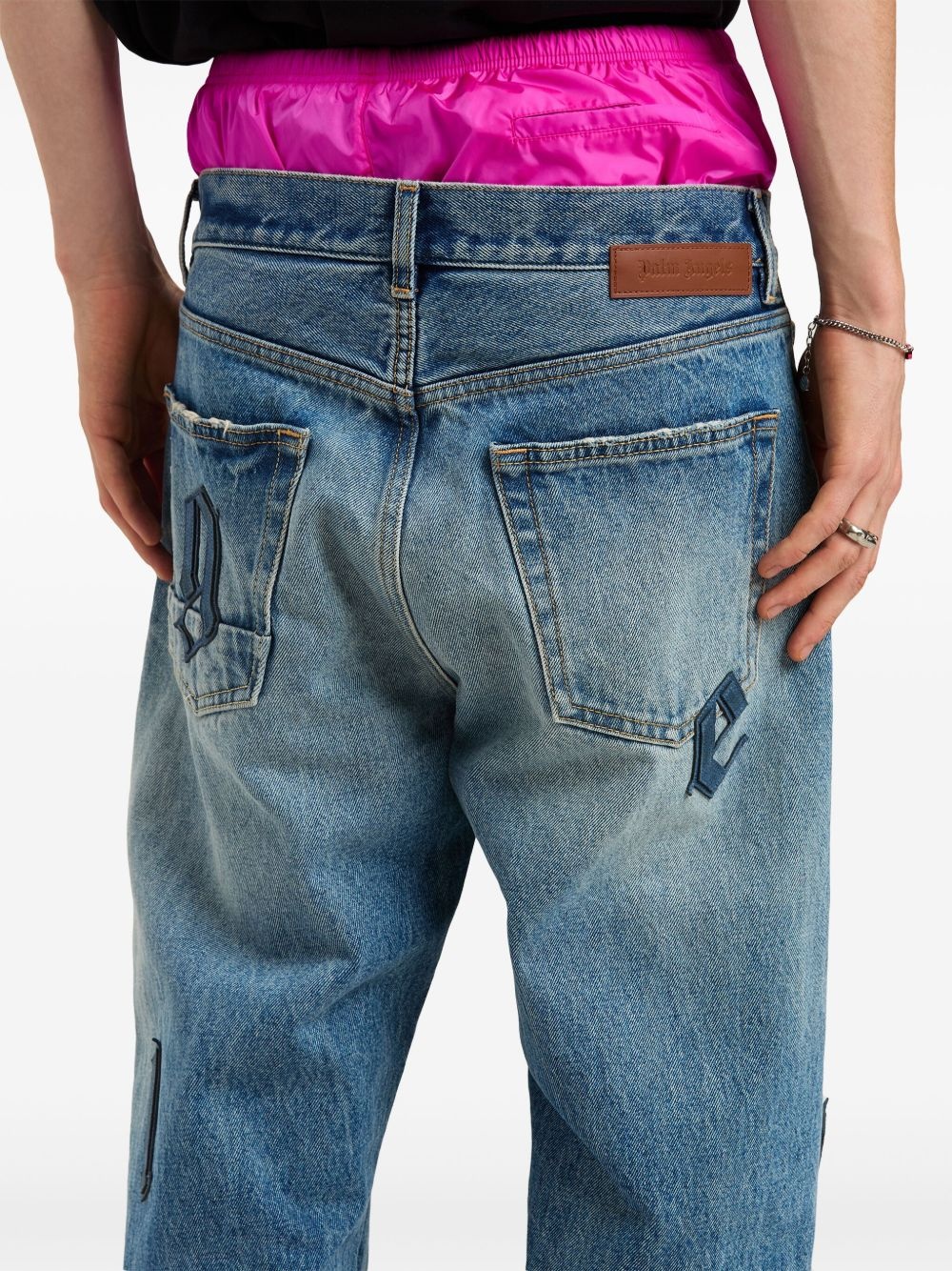 logo patch straight jeans - 6