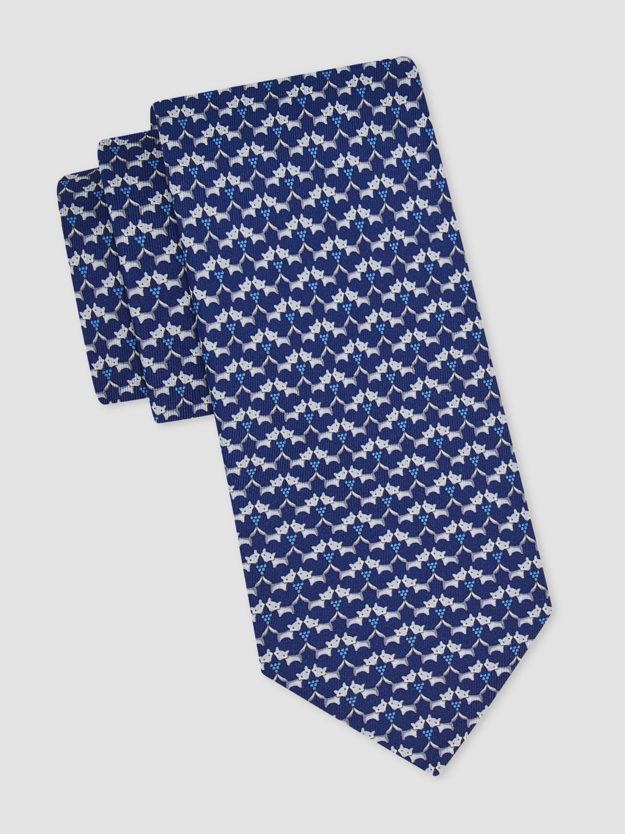 Men's Fox Print Silk Tie - Blue Royal - 1