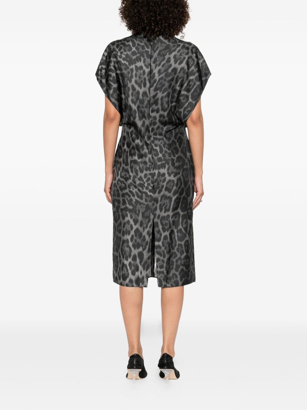 leopard-print V-neck midi dress - 4