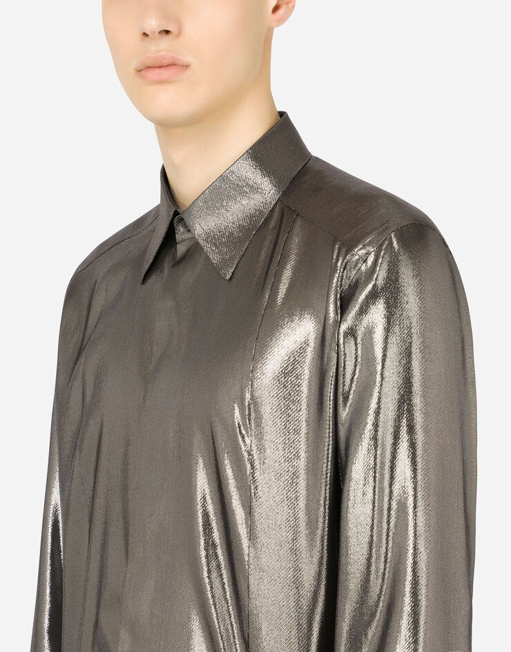 Laminated silk Gold-fit tuxedo shirt - 4