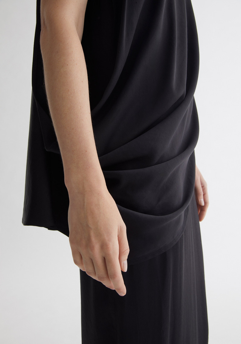 LUNE Draped detail asymmetrical satin dress 5