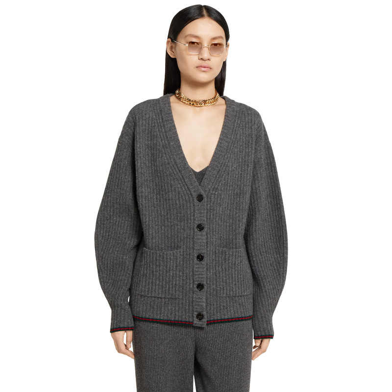 Rib felted wool cardigan with Web 3