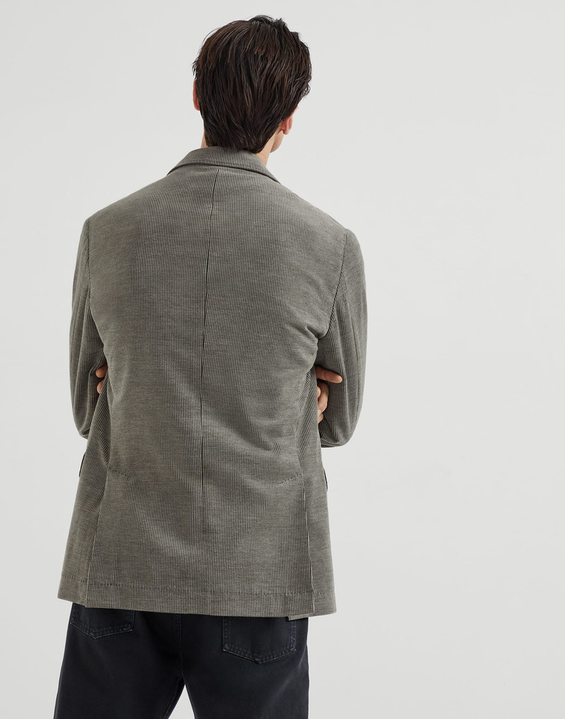 Brunello Cucinelli Wool, silk and cashmere corduroy deconstructed blazer with large peak lapels and metal buttons outlook