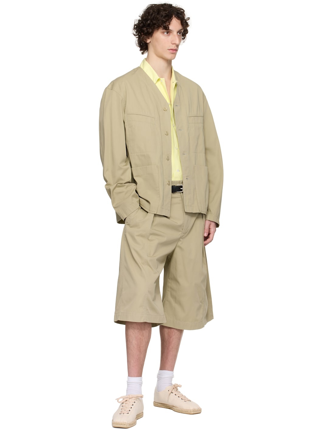 Khaki Collarless Overshirt - 4