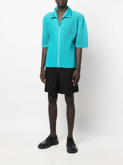 ISSEY MIYAKE plissé high-neck zipped top outlook